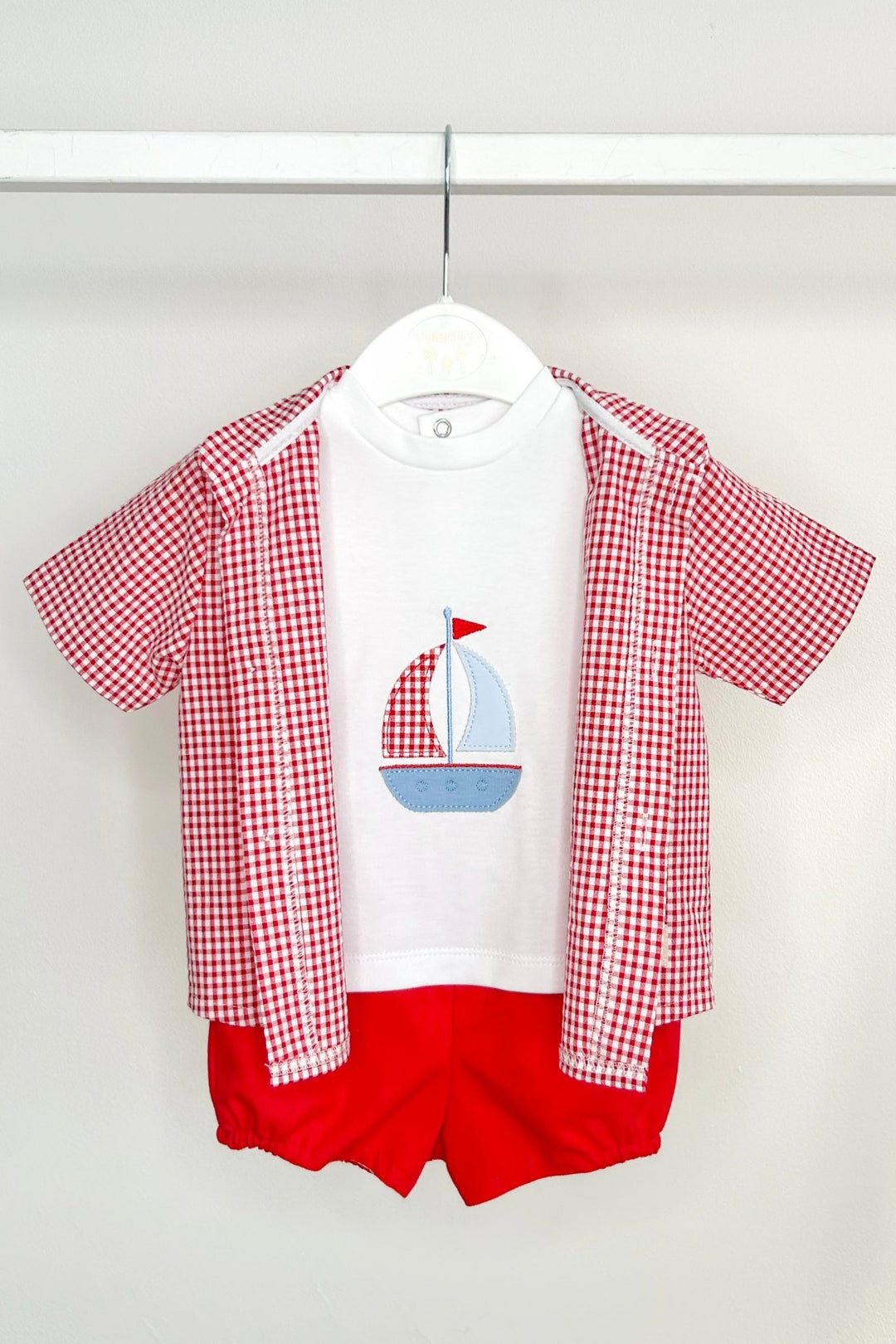 Valentina Bebés "Heath" Red Gingham Shirt, T-Shirt & Shorts - Millie and John