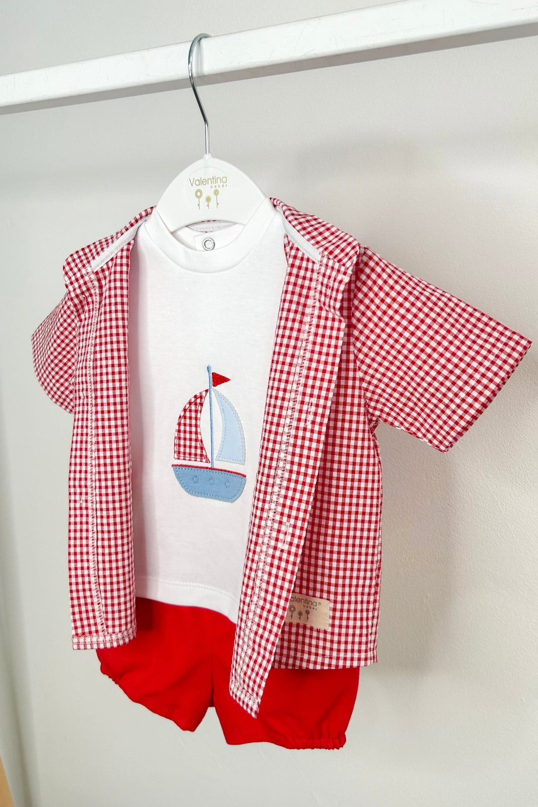 Valentina Bebés "Heath" Red Gingham Shirt, T-Shirt & Shorts - Millie and John