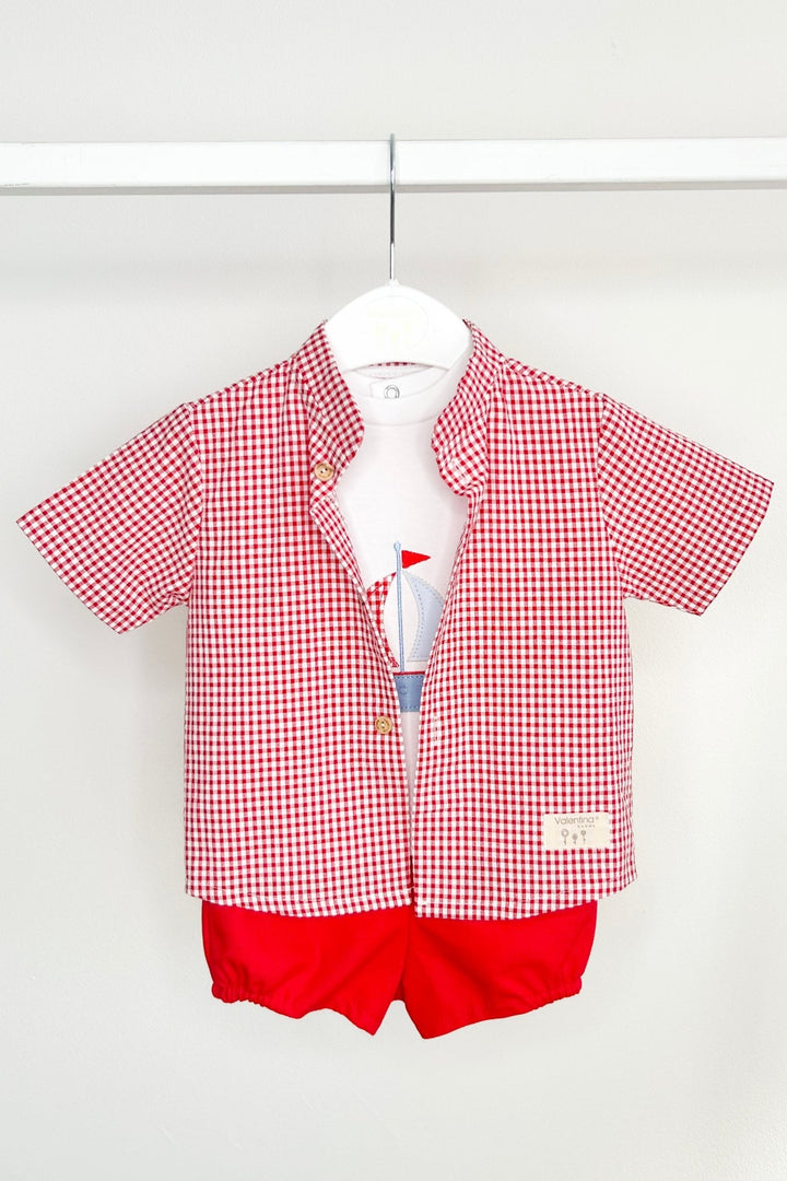 Valentina Bebés "Heath" Red Gingham Shirt, T-Shirt & Shorts - Millie and John