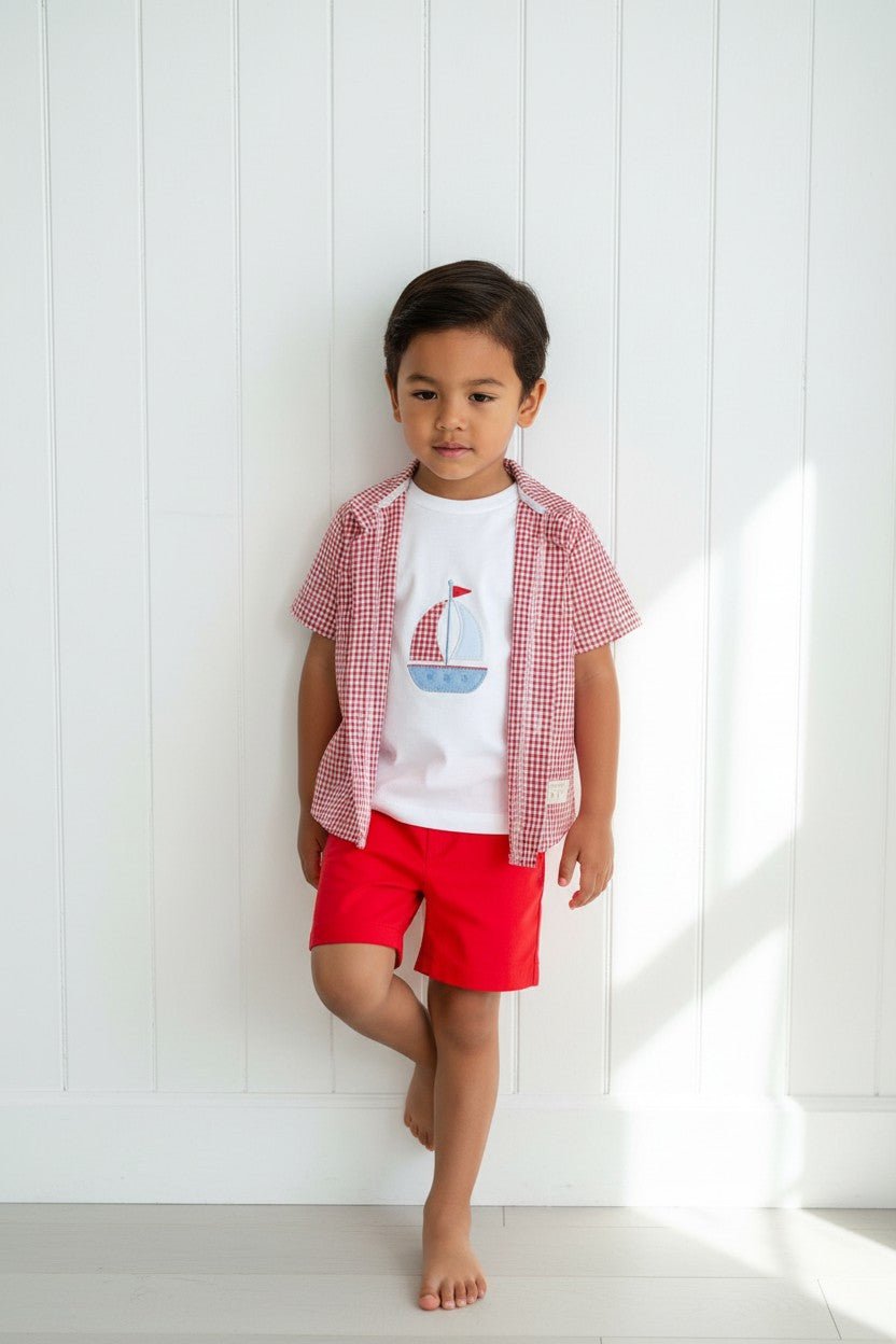 Valentina Bebés "Heath" Red Gingham Shirt, T-Shirt & Shorts - Millie and John