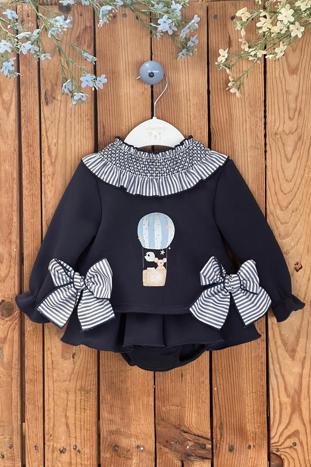 Valentina Bebés "Iris" Navy Striped Smocked Sweatshirt & Skort - Millie and John