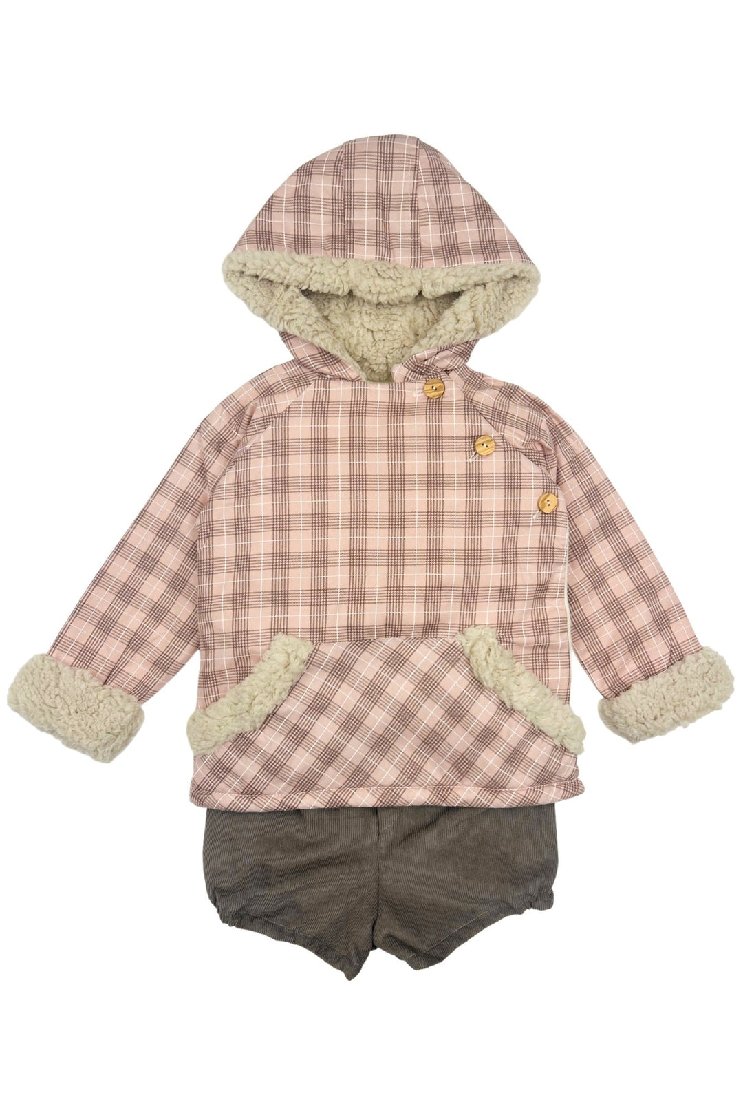 Valentina Bebes "Jeremiah" Pale Rose Tartan Hoodie & Cord Shorts - Millie and John