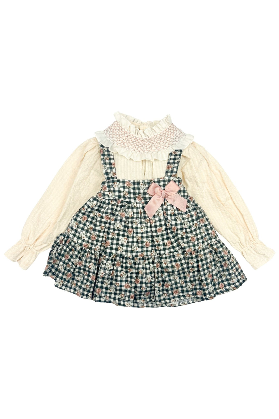 Valentina Bebes "Laila" Smocked Blouse & Black Gingham Pinafore Dress - Millie and John