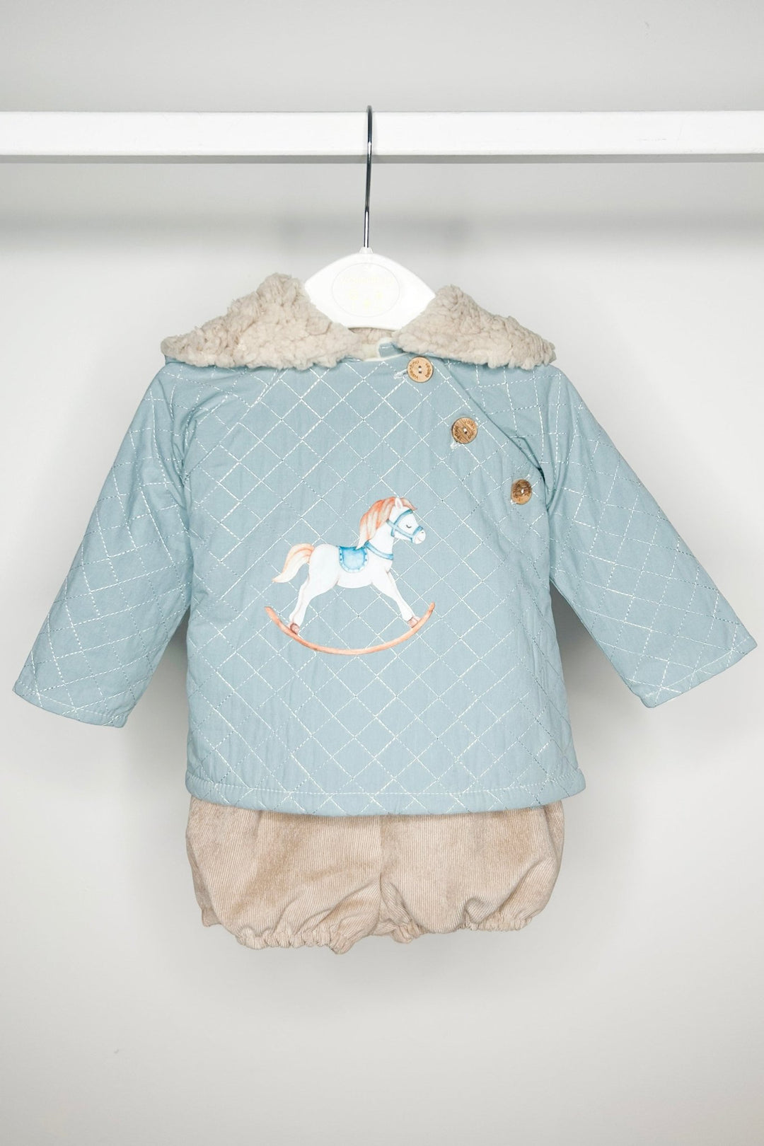Valentina Bebes "Lawrence" Teal Rocking Horse Hoodie & Shorts - Millie and John