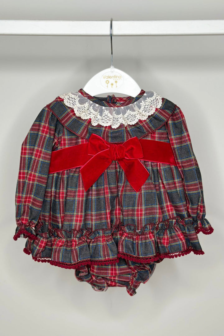Valentina Bebés "Leona" Charcoal Grey & Red Tartan Dress - Millie and John