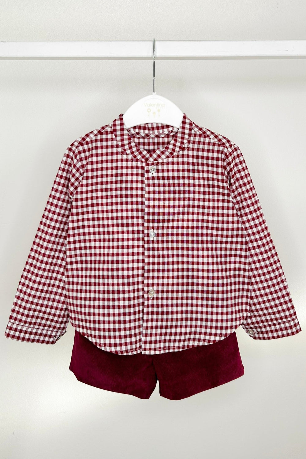 Valentina Bebes "Leonardo" Burgundy Gingham Shirt & Shorts - Millie and John