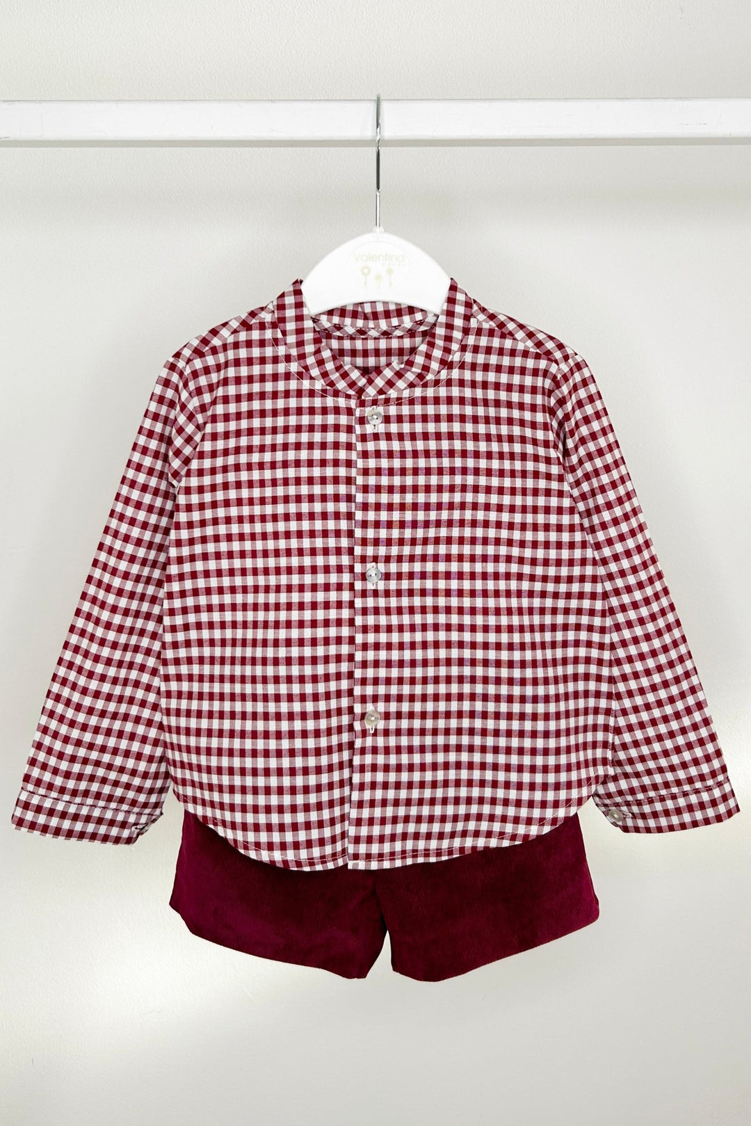 Valentina Bebes "Leonardo" Burgundy Gingham Shirt & Shorts - Millie and John