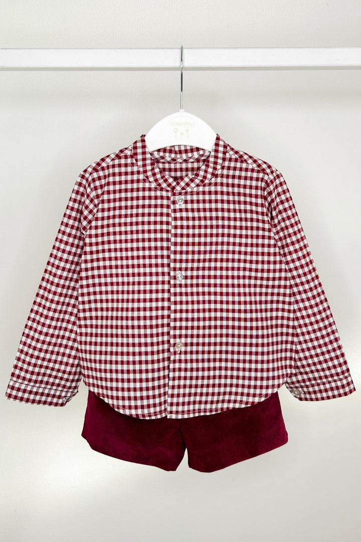 Valentina Bebes "Leonardo" Burgundy Gingham Shirt & Shorts - Millie and John