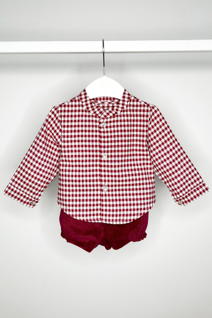 Valentina Bebes "Leonardo" Burgundy Gingham Shirt & Shorts - Millie and John