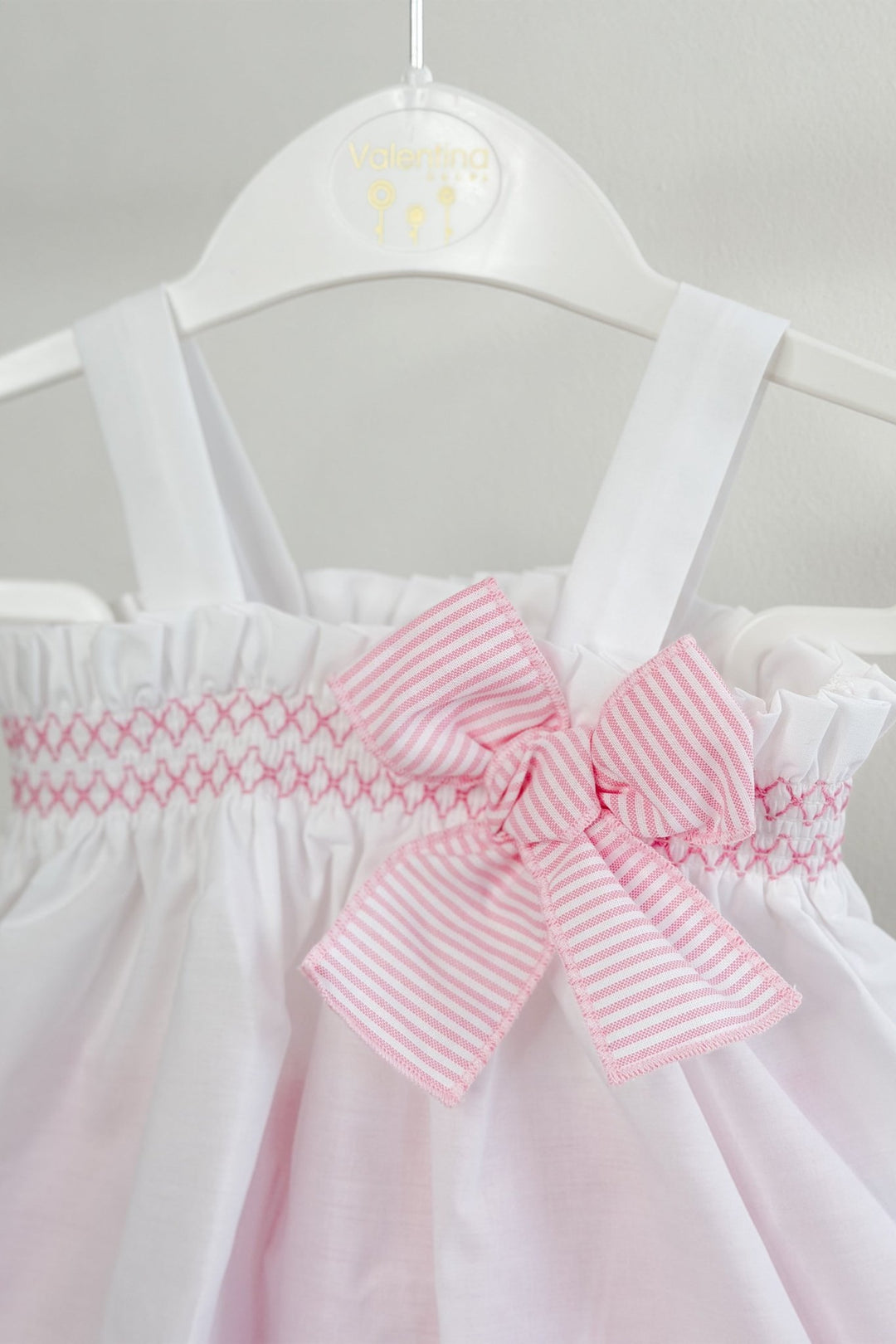 Valentina Bebés "Lila" White & Pink Striped Smocked Blouse & Skort - Millie and John
