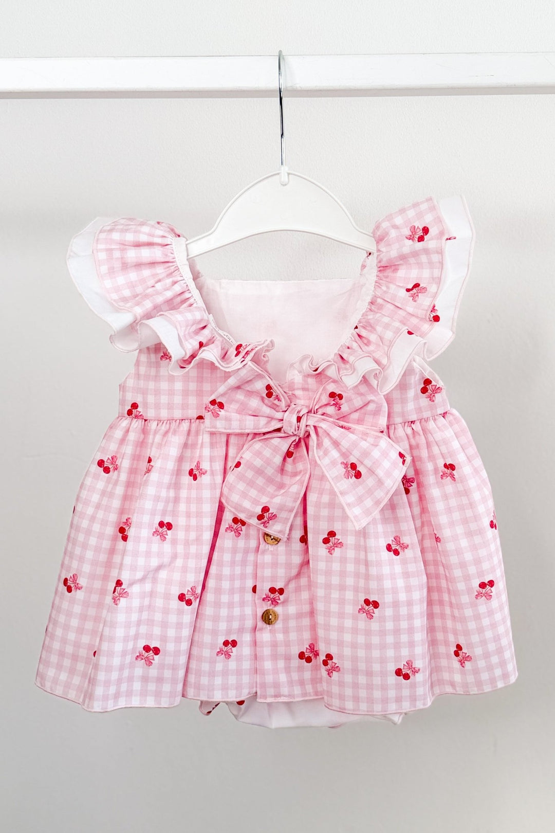 Valentina Bebés "Lola" Pink Gingham Cherry Dress &amp; Bloomers - Millie and John