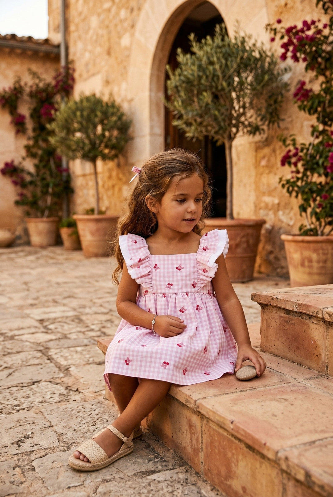 Valentina Bebés "Lola" Pink Gingham Cherry Dress & Bloomers - Millie and John