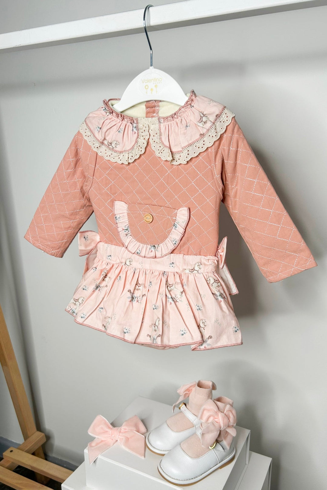 Valentina Bebes "Lula" Salmon Pink Carousel Pony Top & Skort - Millie and John