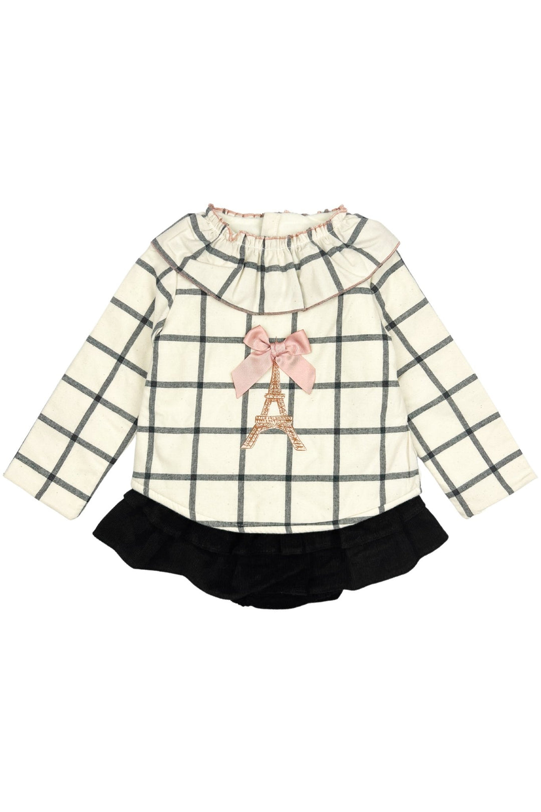 Valentina Bebes "Macie" Ecru Checked Sweatshirt & Black Skirt - Millie and John