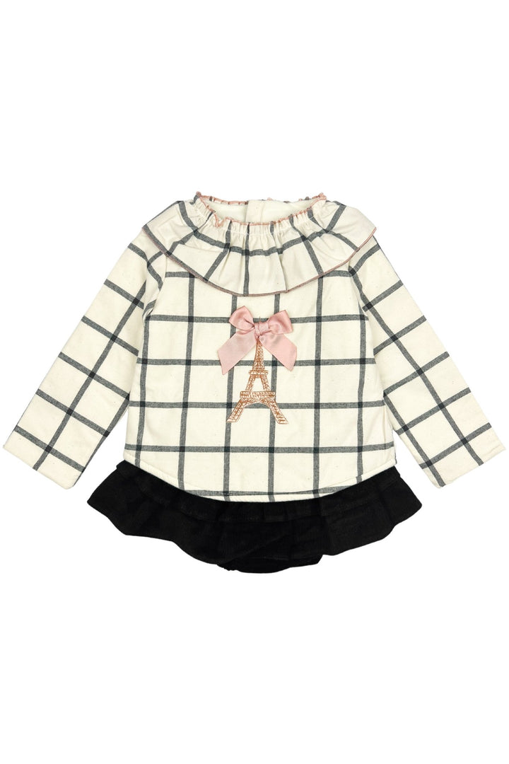 Valentina Bebes "Macie" Ecru Checked Sweatshirt & Black Skirt - Millie and John