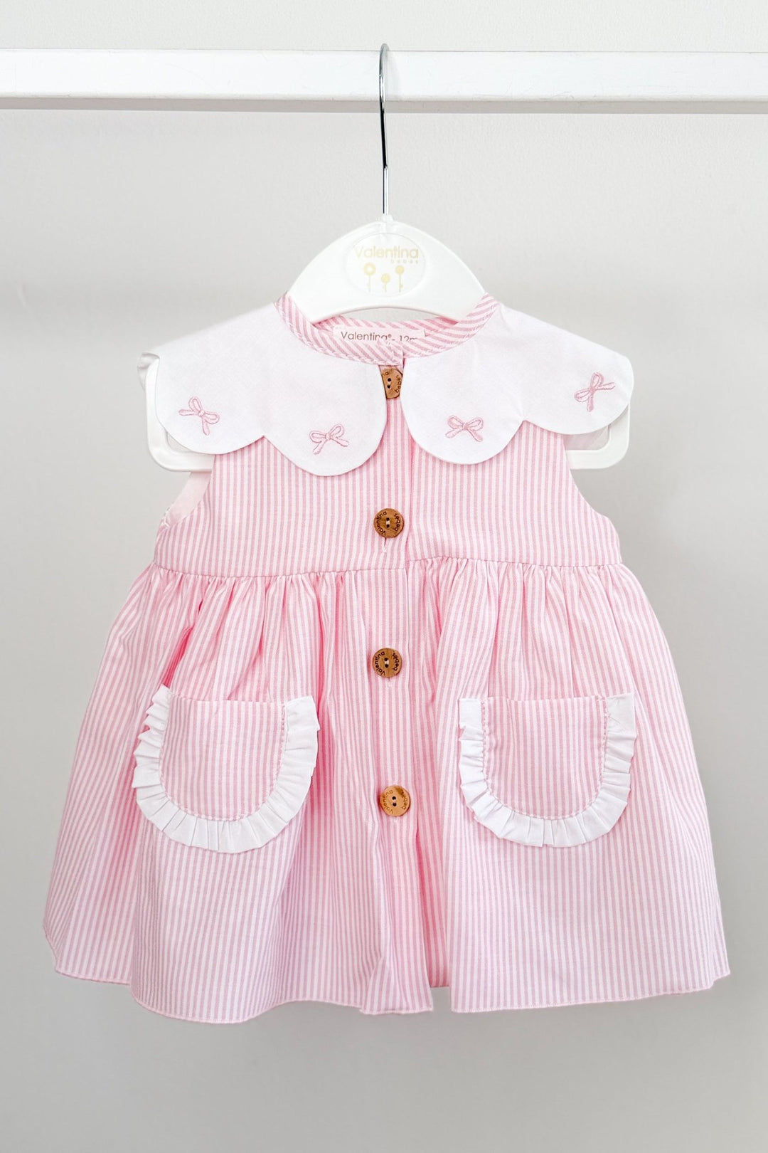 Valentina Bebés "Maisie" Pink Striped Bow Dress &amp; Bloomers - Millie and John
