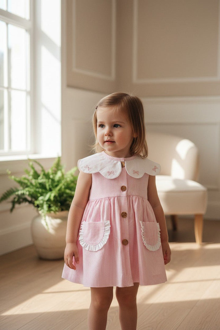 Valentina Bebés "Maisie" Pink Striped Bow Dress &amp; Bloomers - Millie and John