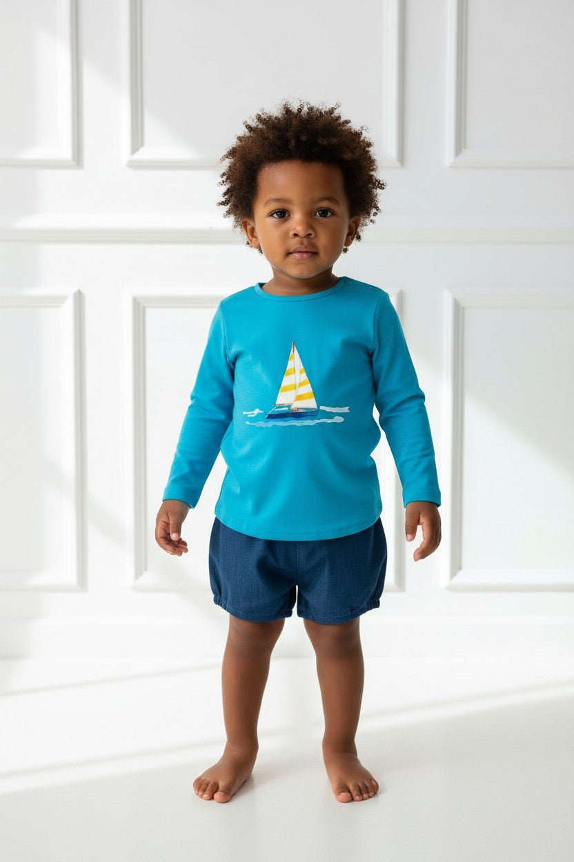 Valentina Bebes "Miles" Dusky Blue Sailboat Top & Shorts - Millie and John