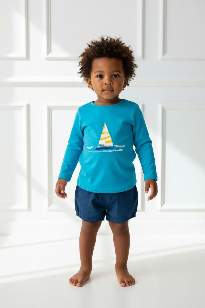 Valentina Bebes "Miles" Dusky Blue Sailboat Top &amp; Shorts - Millie and John