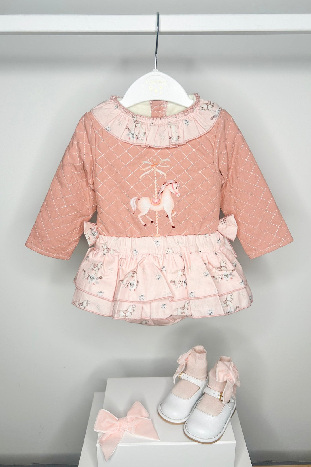 Valentina Bebes "Mya" Salmon Pink Carousel Pony Top & Skort - Millie and John