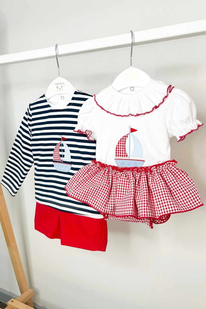 Valentina Bebés "Nicholas" Navy Striped Sailboat 3 - Piece Shorts Set - Millie and John