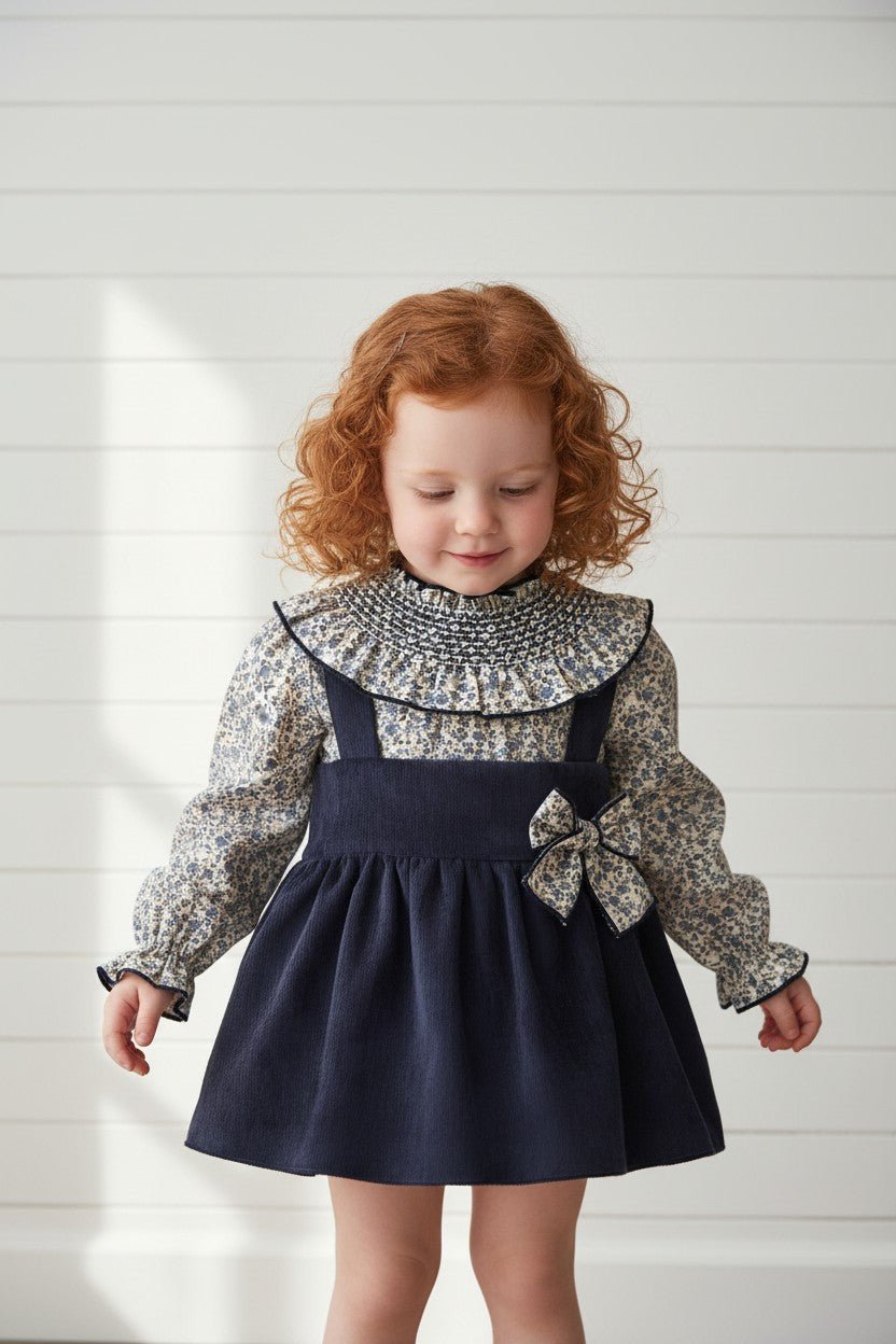 Valentina Bebés "Octavia" Dusky Blue Vintage Floral 3-Piece Dress Set - Millie and John