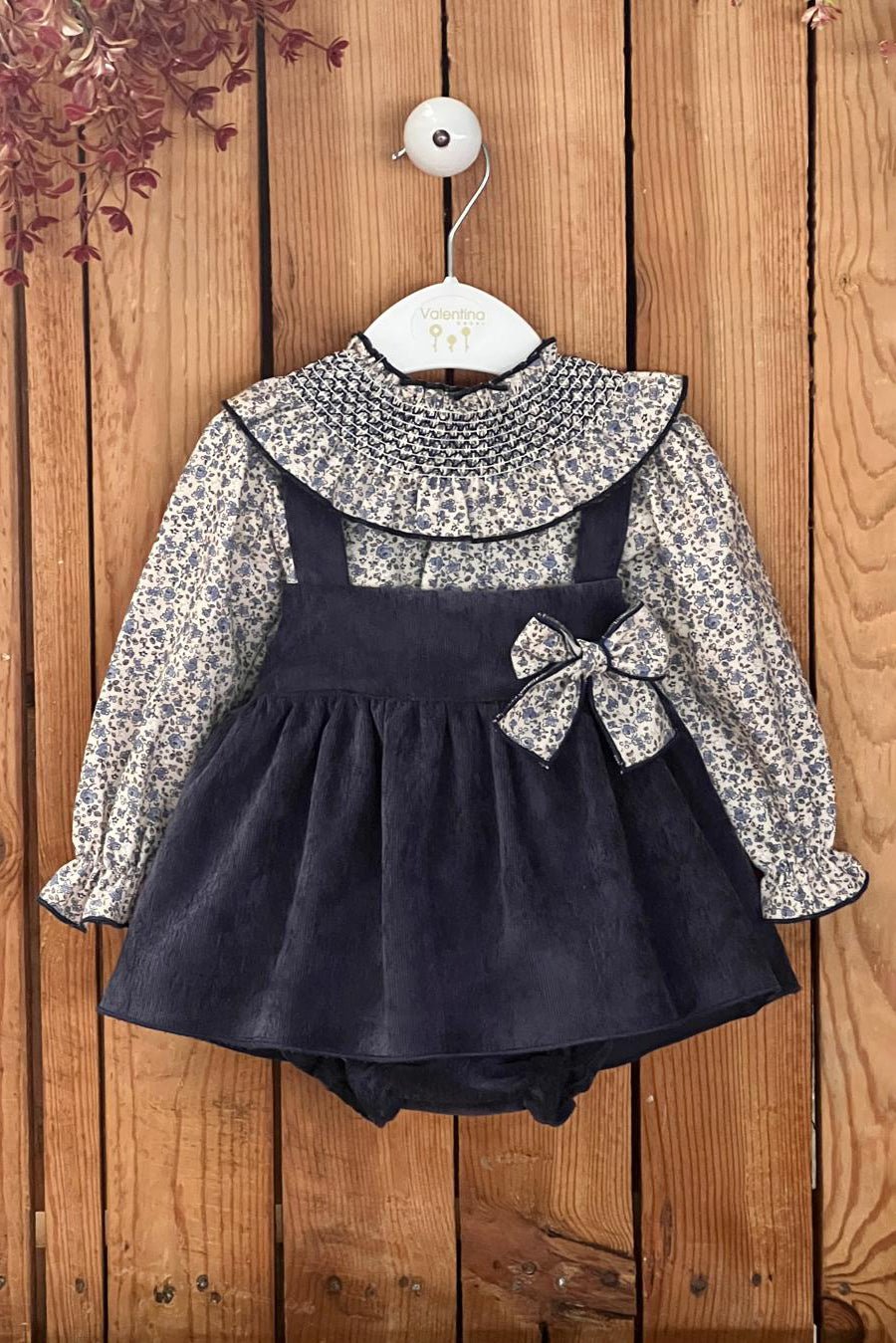 Valentina Bebés "Octavia" Dusky Blue Vintage Floral 3 - Piece Dress Set - Millie and John