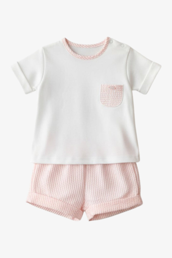 Valentina Bebés "Ollie" Pale Pink Stripe T-Shirt &amp; Shorts - Millie and John