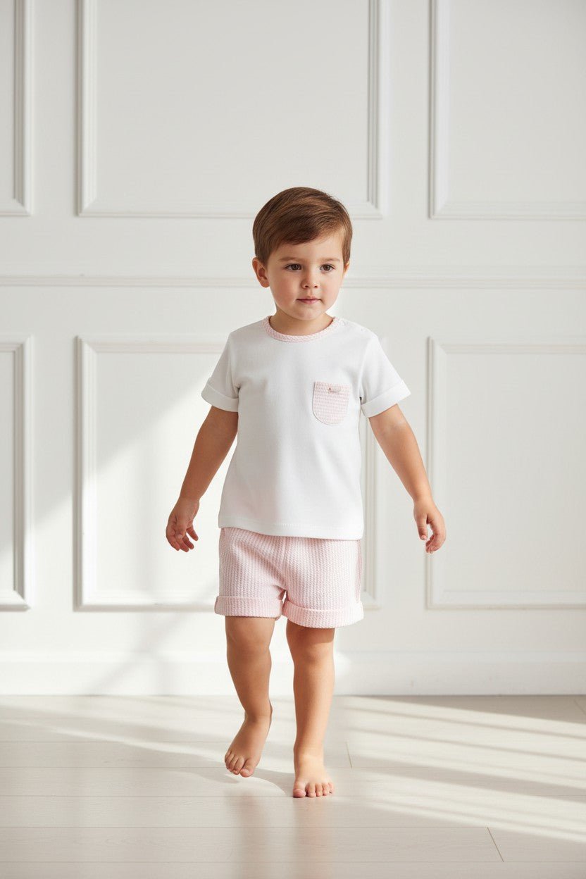 Valentina Bebés "Ollie" Pale Pink Stripe T-Shirt & Shorts - Millie and John