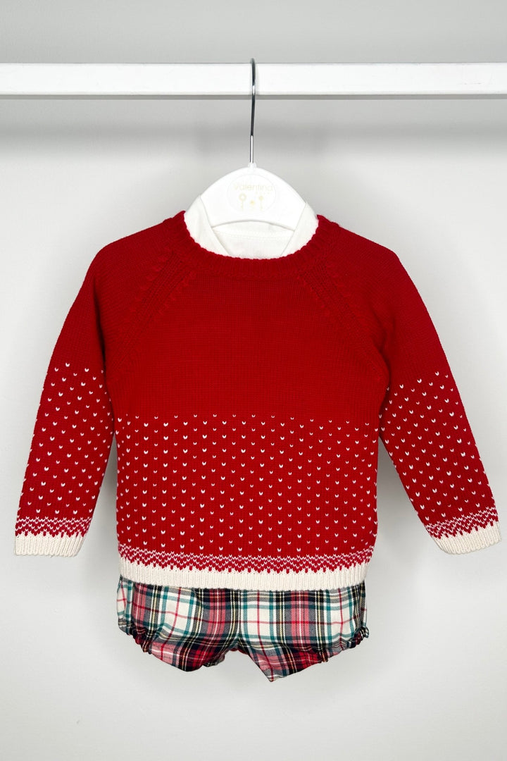 Valentina Bebes "Ollie" Red Knit Jumper, Shirt & Shorts - Millie and John
