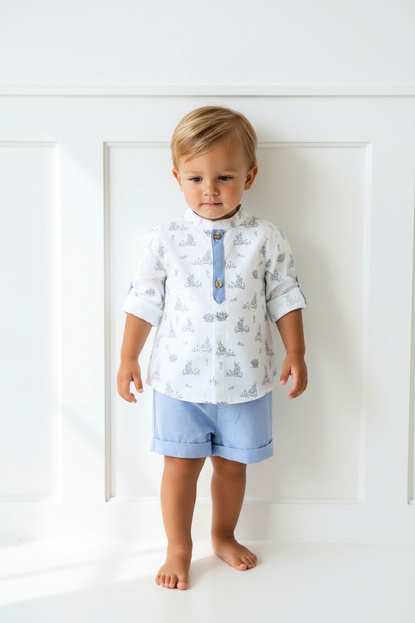 Valentina Bebés "Oscar" Blue Peter Rabbit Shirt & Shorts - Millie and John