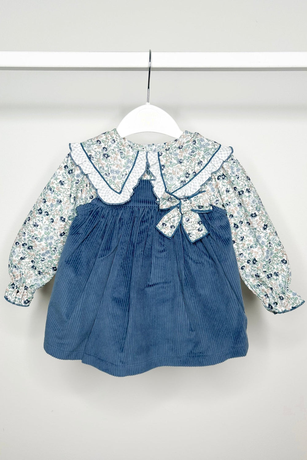 Valentina Bebes "Philomena" Dusky Blue Floral Pinafore Dress Set - Millie and John