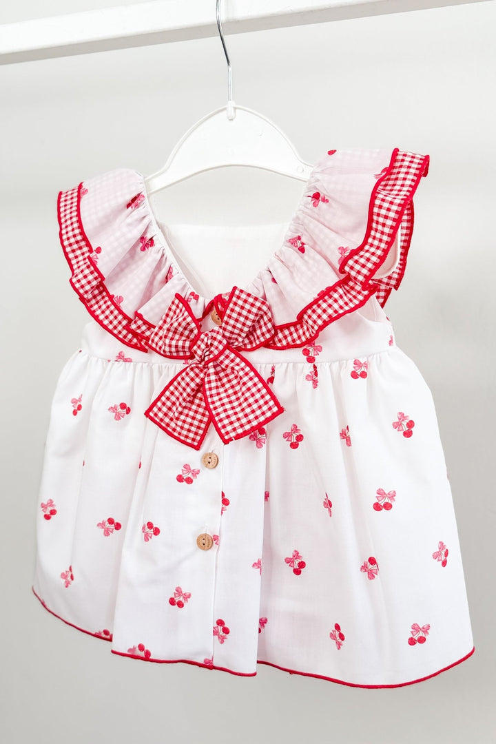 Valentina Bebés "Posie" White & Red Cherry Dress & Bloomers - Millie and John