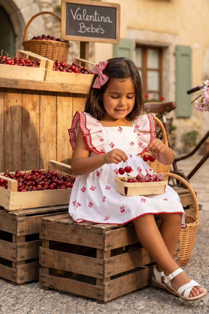 Valentina Bebés "Posie" White &amp; Red Cherry Dress &amp; Bloomers - Millie and John