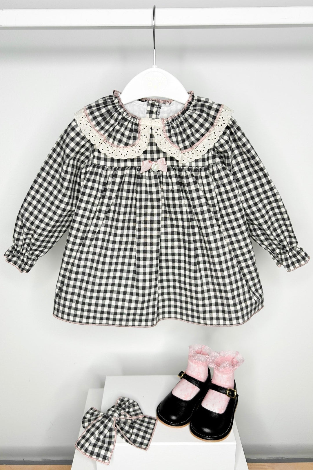Valentina Bebes "Posy" Black Gingham Dress Set - Millie and John