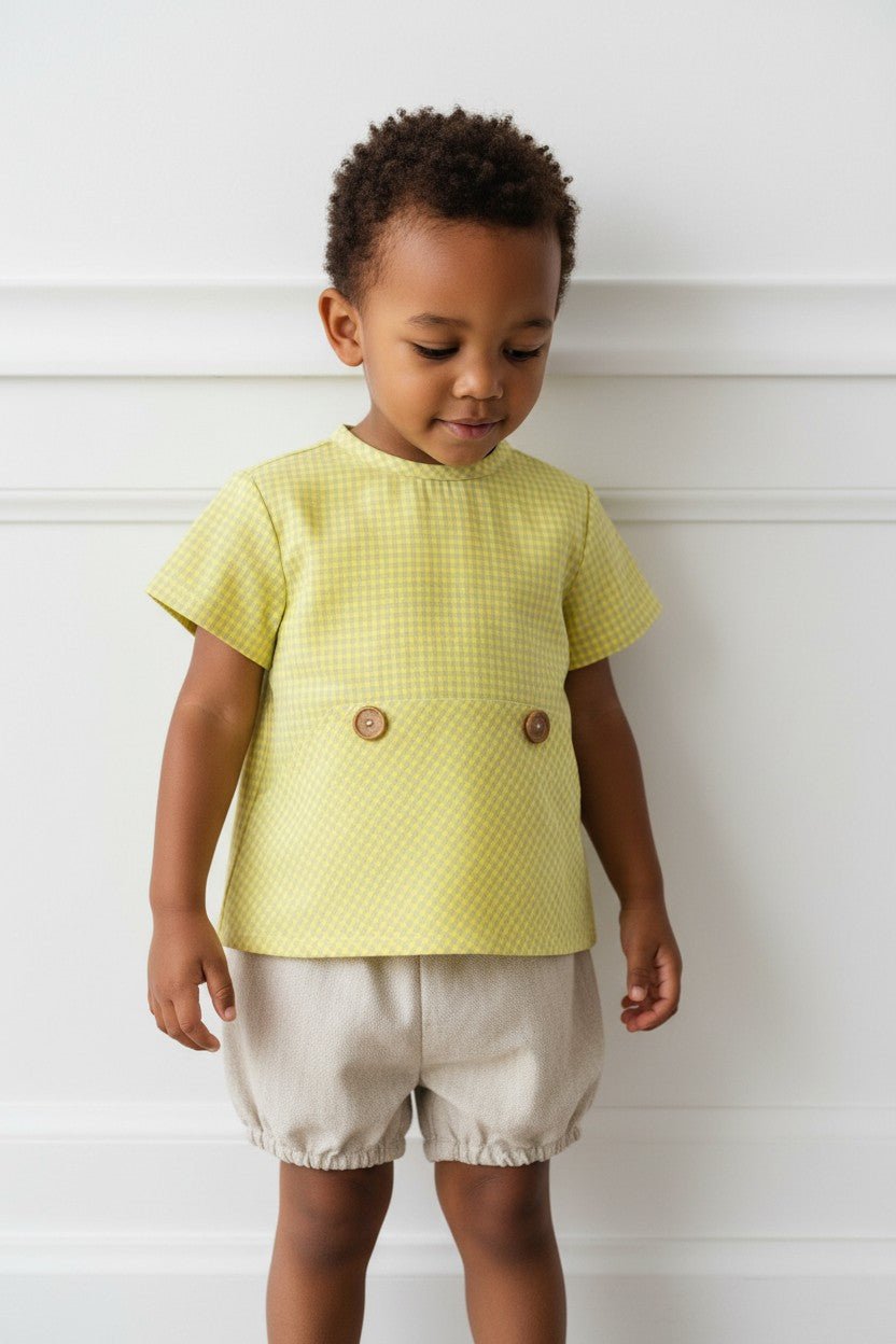 Valentina Bebes "Riley" Yellow & Beige Gingham Shirt & Shorts - Millie and John