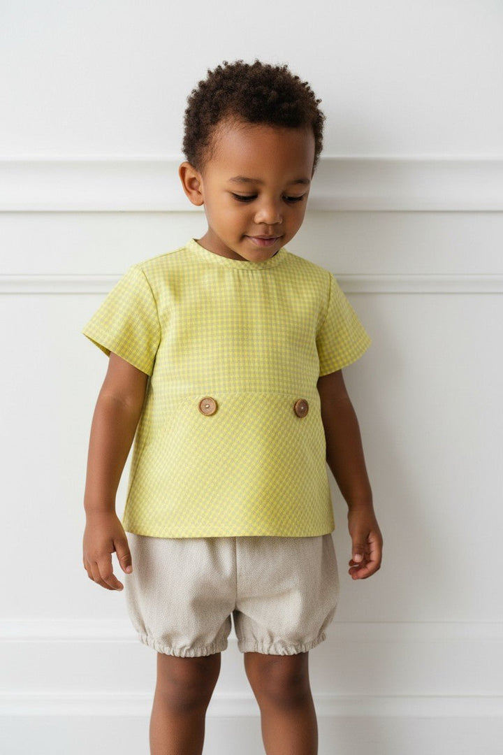 Valentina Bebes "Riley" Yellow &amp; Beige Gingham Shirt &amp; Shorts - Millie and John