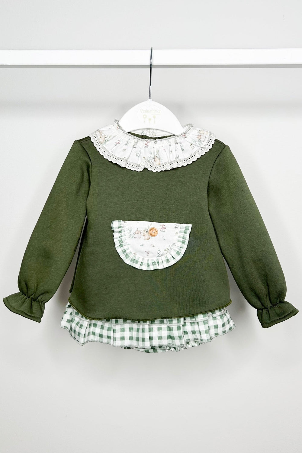 Valentina Bebes "Rosalind" Khaki Sweatshirt & Gingham Skort - Millie and John