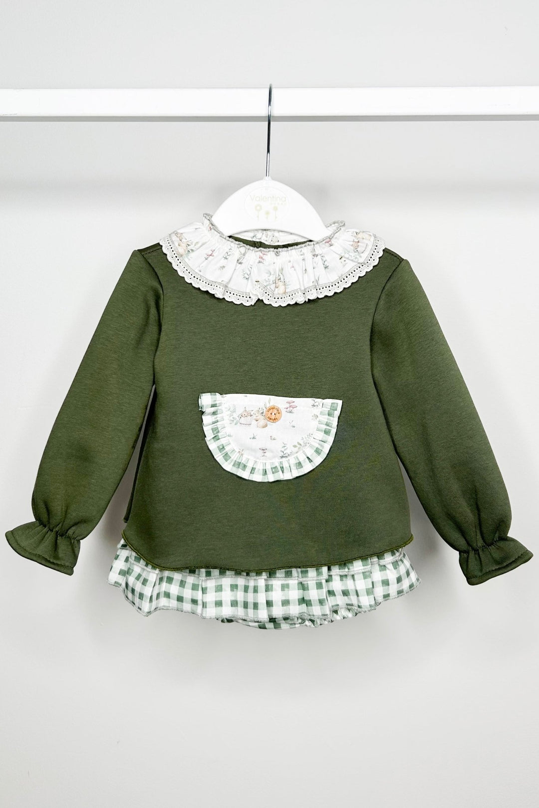 Valentina Bebes "Rosalind" Khaki Sweatshirt & Gingham Skort - Millie and John
