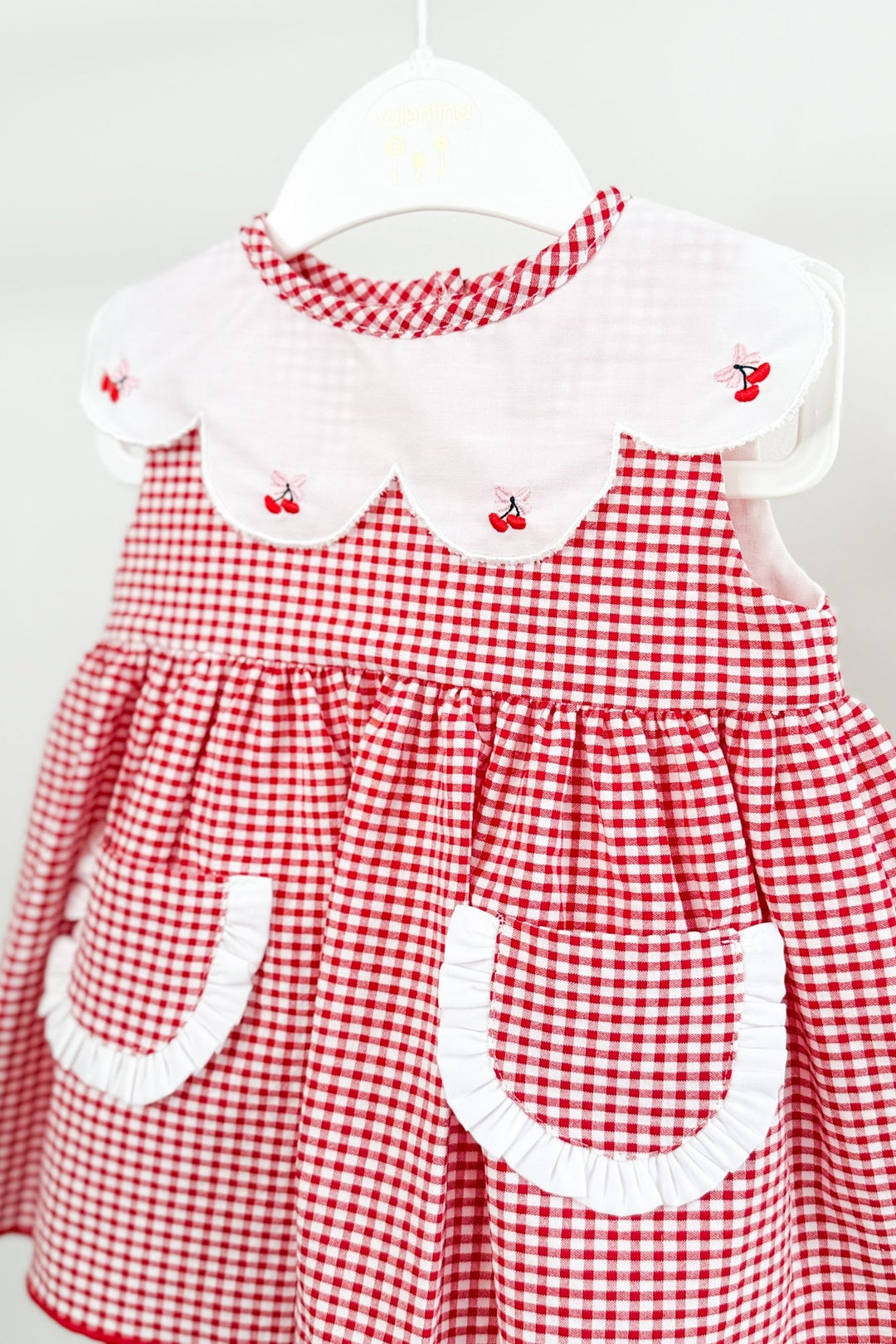 Valentina Bebés "Ruby" Red Gingham Cherry Dress &amp; Bloomers - Millie and John
