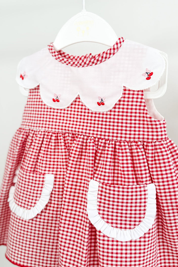 Valentina Bebés "Ruby" Red Gingham Cherry Dress &amp; Bloomers - Millie and John