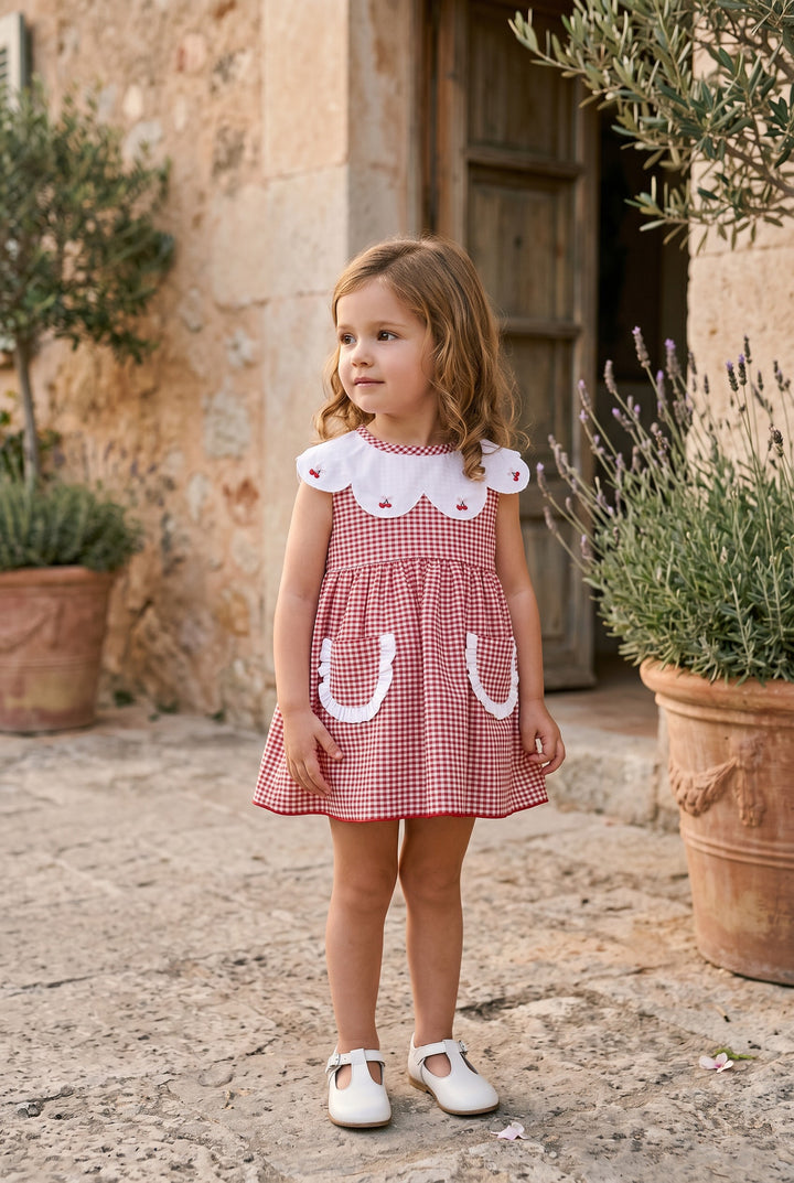 "Ruby" Red Gingham Cherry Dress &amp; Bloomers
