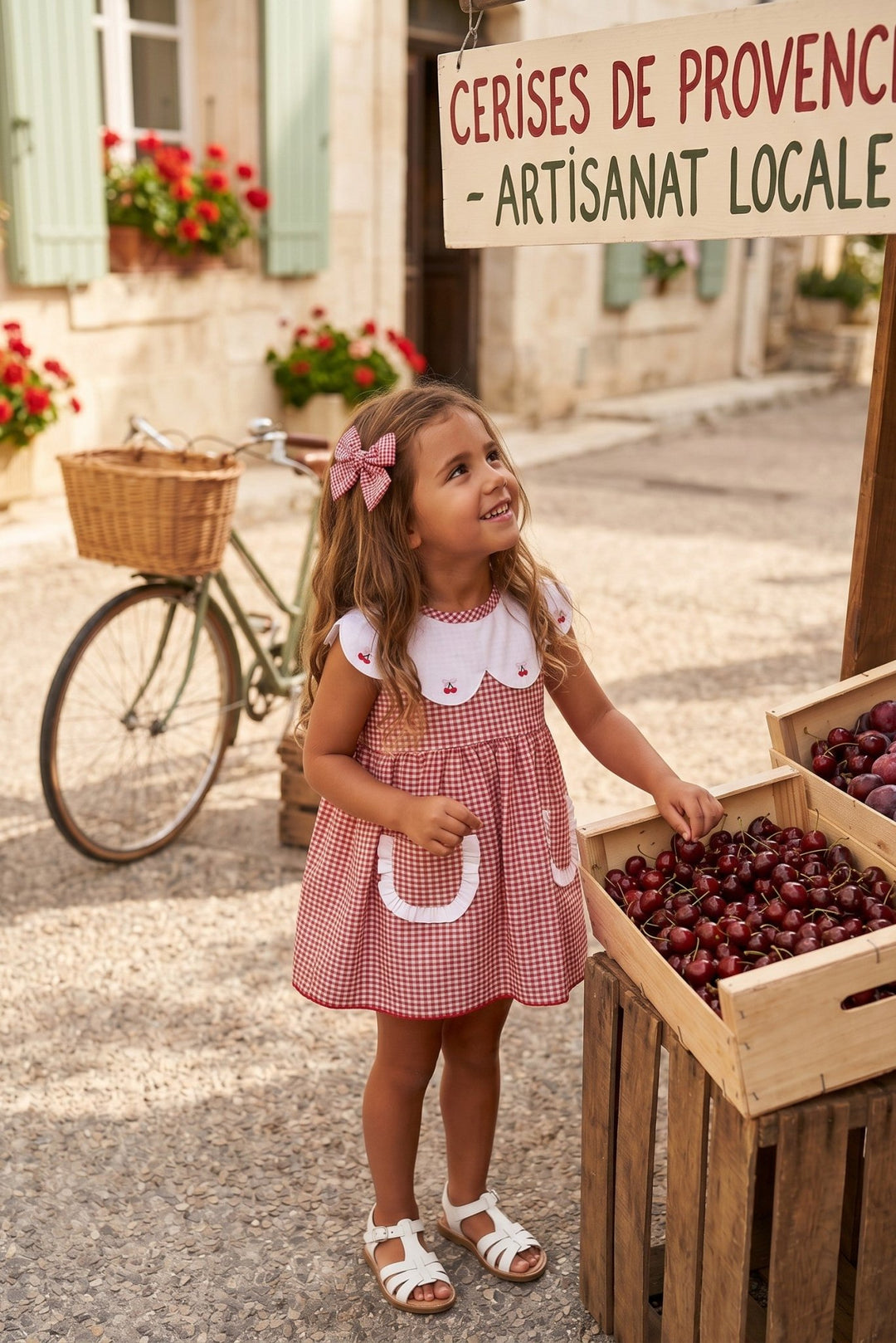 Valentina Bebés "Ruby" Red Gingham Cherry Dress & Bloomers - Millie and John