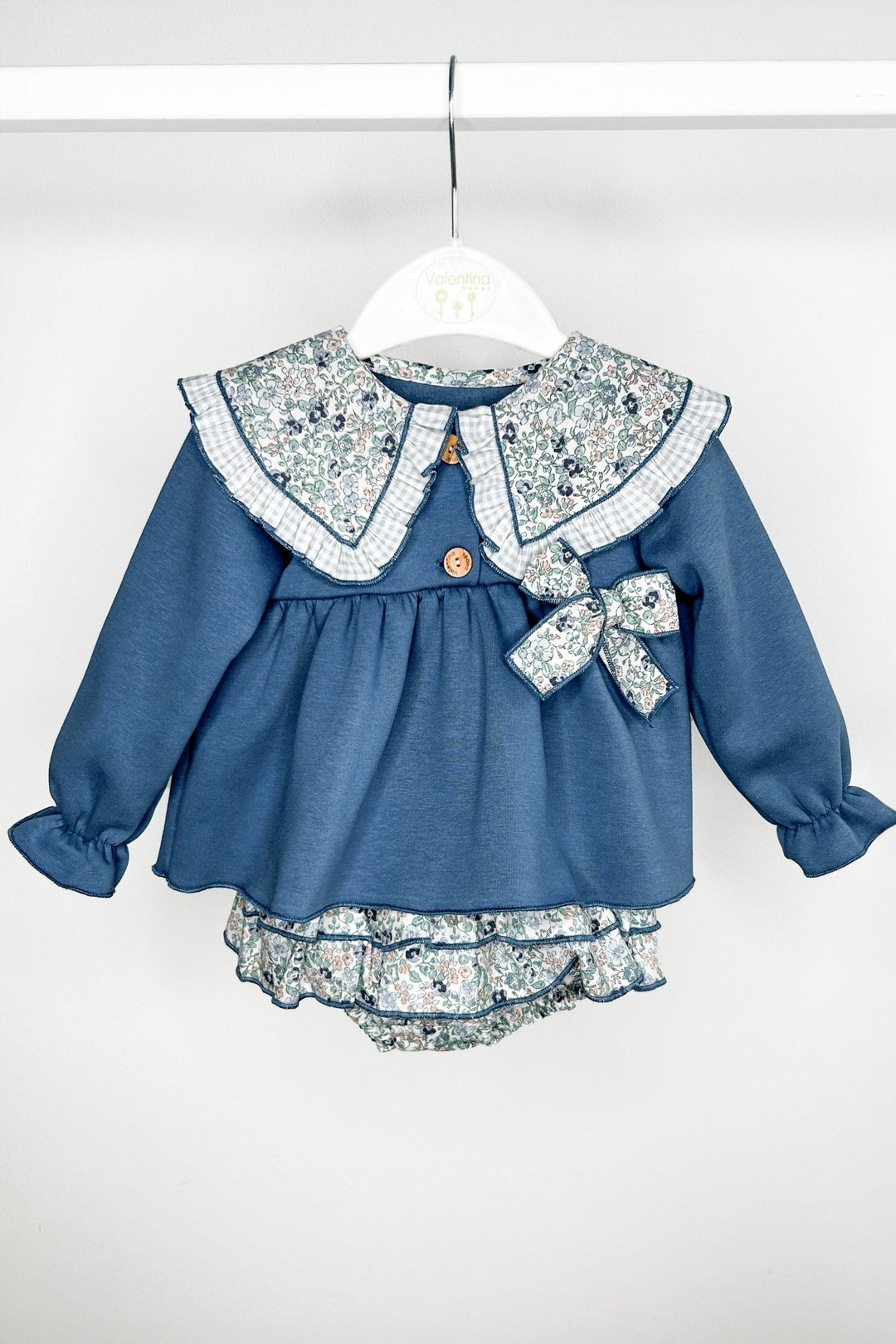 Valentina Bebes "Shelby" Dusky Blue Sweatshirt & Floral Skirt - Millie and John