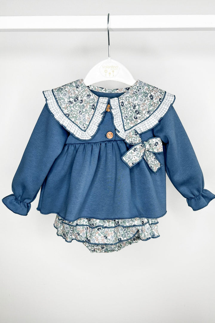 Valentina Bebes "Shelby" Dusky Blue Sweatshirt & Floral Skirt - Millie and John