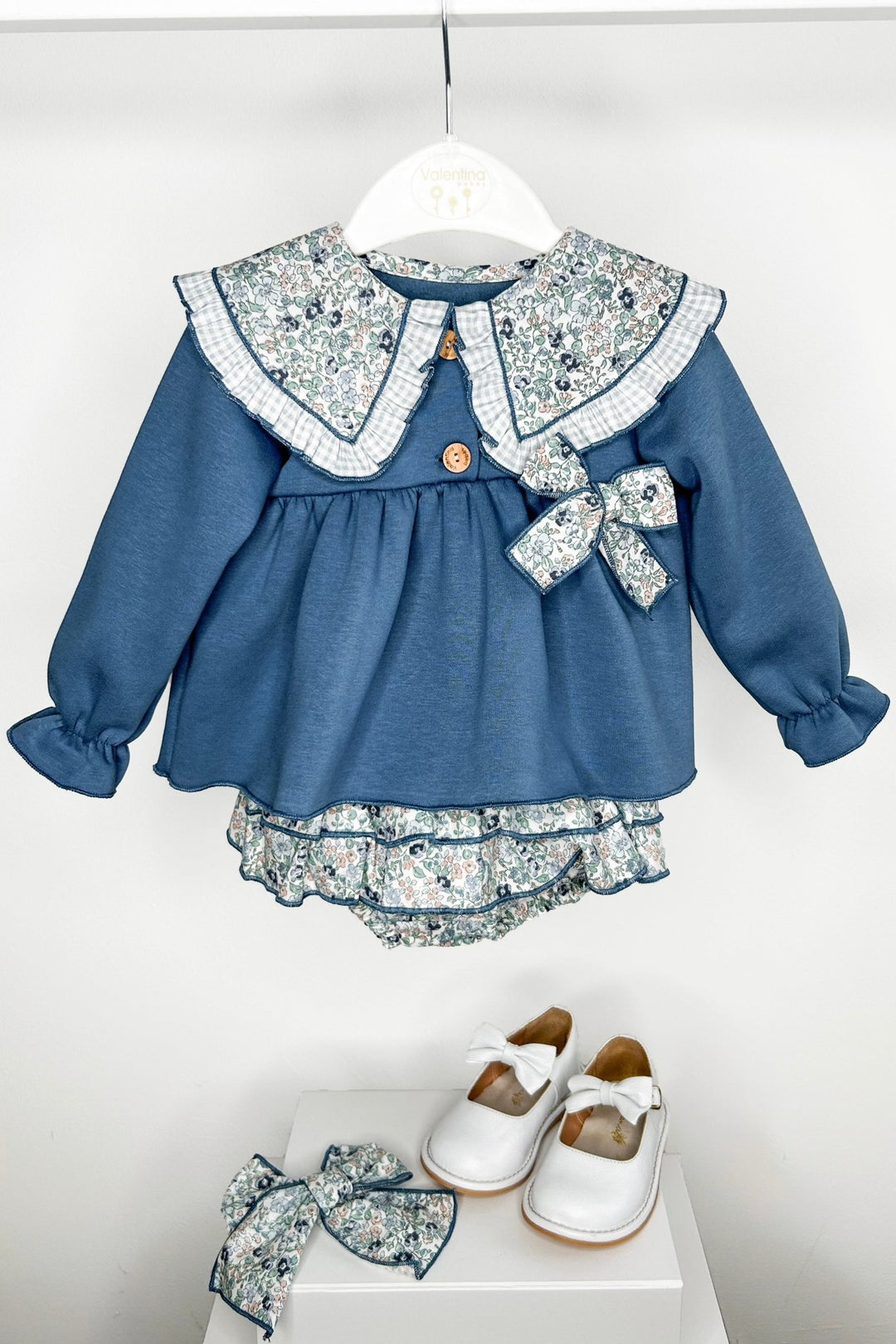 Valentina Bebes "Shelby" Dusky Blue Sweatshirt & Floral Skirt - Millie and John