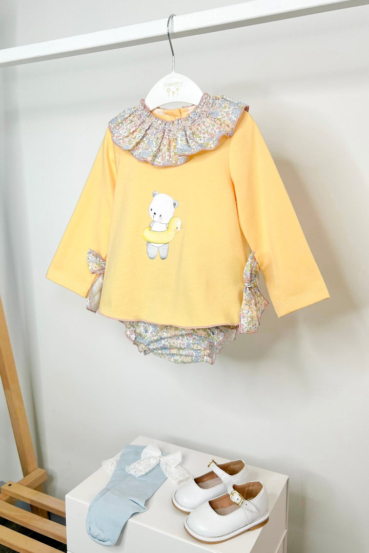 Valentina Bebés "Skye" Sunshine Yellow Floral Top & Bloomer Skirt - Millie and John