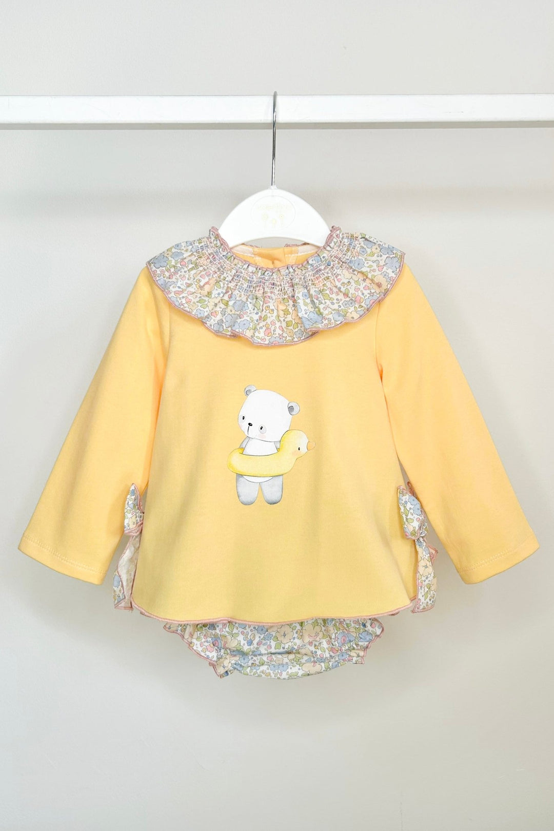 Valentina Bebés "Skye" Sunshine Yellow Floral Top & Bloomer Skirt - Millie and John
