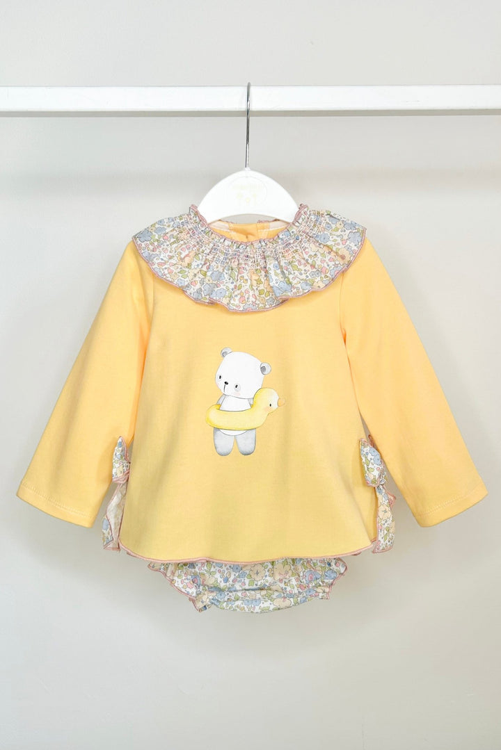 Valentina Bebés "Skye" Sunshine Yellow Floral Top & Bloomer Skirt - Millie and John