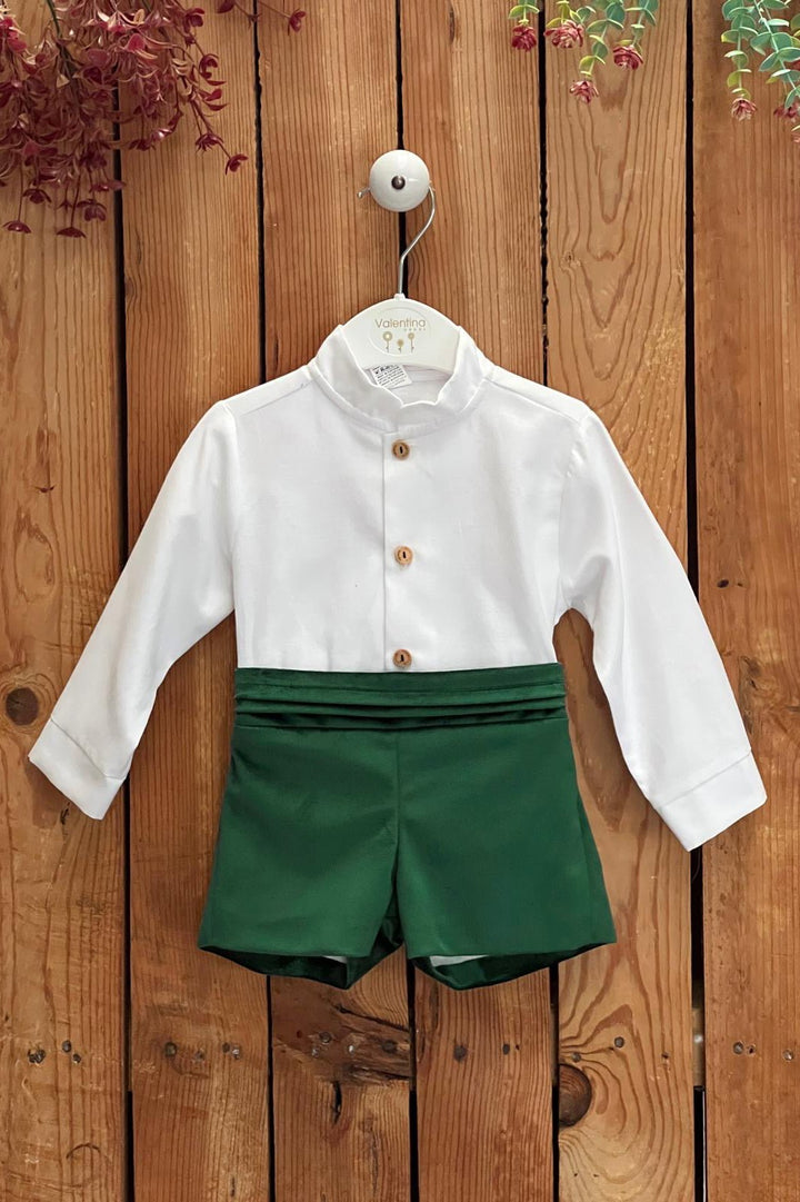 Valentina Bebés "Stanley" Emerald Green Velvet 3 - Piece Shorts Set - Millie and John